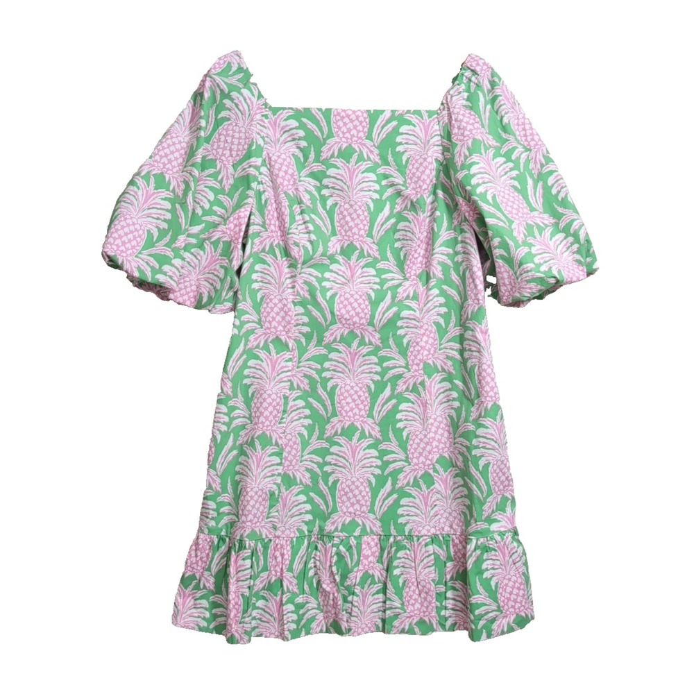 Crown &‎ Ivy Printed Pineapple Dress Women 12 Green Pink Preppy Resortwear